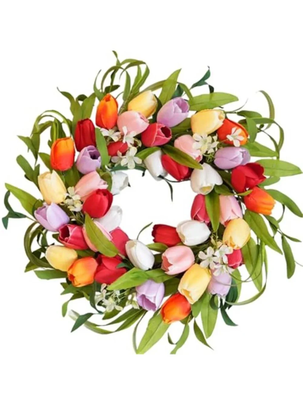 20 Inch Spring Five-Color Tulip Wreath, Multicolored